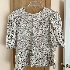 Express size large shirt black white pale peachy pink dots